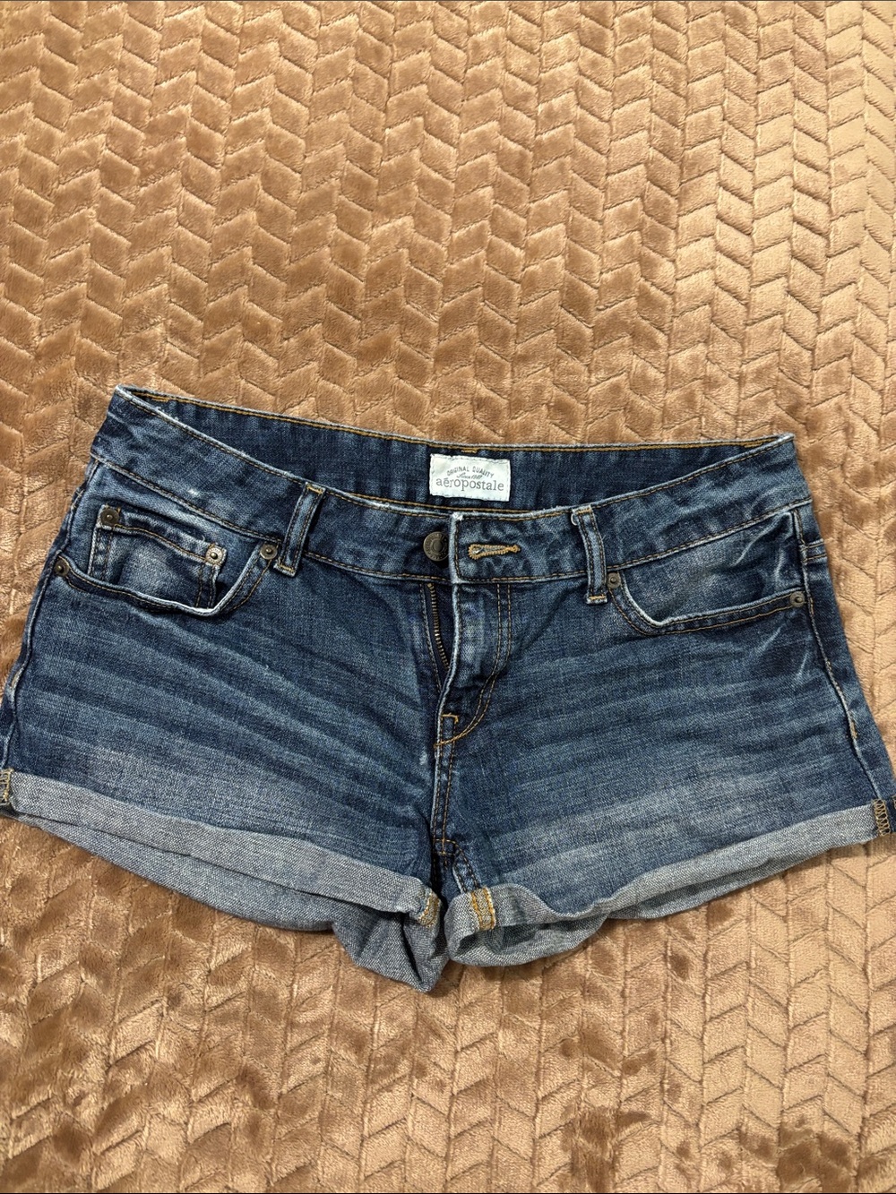 Aeropostale Women's Blue Denim Rolled-Hem Jean Shorts